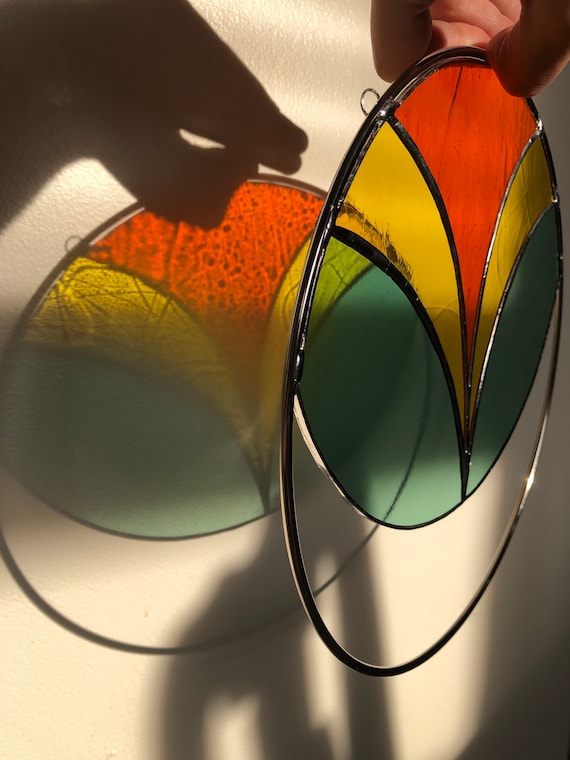 Capteur de soleil de cœur en vitrail Design géométrique Art 