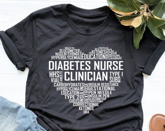 Diabetes Nurse Clinician Shirt, Diabetes Nurse Clinician Heart T Shirt, Nursing Gift, V-Neck, Tank Top, Sweatshirt, Hoodie