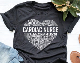 Cardiac Nurse Shirt, Cardiac Nurse Heart T Shirt, Nursing Gift, V-Neck, Tank Top, Sweatshirt, Hoodie