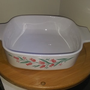 Corning Ware Pink Tulips Rosemarie Rosemary Pattern Baking Dish Vintage (No Lid)