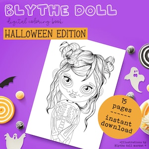 Digital Blythe Doll Halloween Coloring Book – 15 Spooky-Cute Doll Illustrations to Download and Color - Instant download