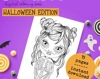 Blythe doll digital coloring book Halloween edition - Instant download - Printable doll coloring book