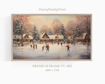Christmas Frame TV Art, Winter Samsung Frame TV Art, Farmhouse Christmas, Christmas Skating Rink Art for TV, Digital Download, Holiday Decor