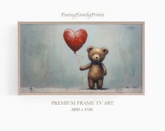 Frame TV Art, Samsung Frame TV Art, Vintage Digital Download, Valentines, Valentine's Day, Teddy Bear, Oil Painting