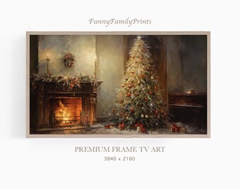 Vintage Room Samsung FRAME TV Art, Vintage Christmas Decor, Snowy Vintage Digital Download, Rustic Christmas Neutral Painting