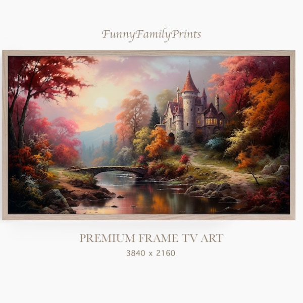 Fairy Castle Vintage FRAME TV Art, Autumn Art for TV, Fall Wall Art, Vintage Oil Painting, Autumn Aesthetic Decor, Digital Download