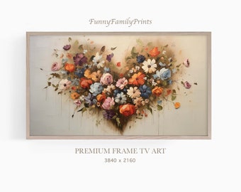 Samsung Frame TV Art, Valentine's Day, Flower Heart, Digital Download, Cozy Home Decor, Download for Samsung Frame TV