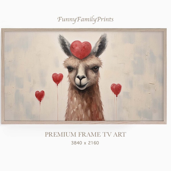 Samsung Frame TV Art, Valentine's Day, Llama With Hearts, Digital Download, Cozy Home Decor, Download for Samsung Frame TV