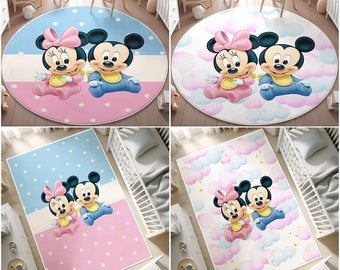 Tapis Minnie Mouse, joli tapis Mickey, tapis de salle de jeux bébé fille, tapis rond lavable pour chambre d'enfant, tapis antidérapant pour enfants, tapis personnalisé, taie d'oreiller cadeau