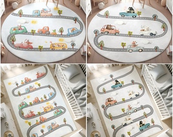 Kids City Traffic Rug,Model Car City Rug,For Boys Room Rug, Playroom Rug,Animals Area Rugs,Safari Rectangle Rug,Round Rug,PILLOW CASE GIFT