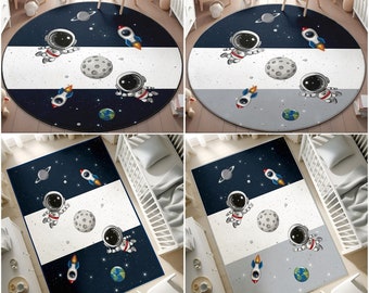 Ultra Soft Space Playmat for Kids Room,Galaxy Non Slip Activity Rug,Moon Astronaut Rug,Space Kids Rug,Planet Activity Rug,PILLOW CASE GIFT