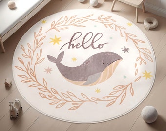 Whale Toddler Ultra Soft Kids Rug, Marine Peuter Ronde Rug, Kinderkamer Rug, Baby Cadeau, Baby Room Decor, Wasbare Kindertapijten, KUSSENSLOOP GIFT