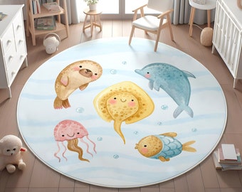 Ocean Themed Boy&#39;s Carpet, Toddler Rug, Ultra Soft Kids Rug,Children’s Rug, Kids Rug,Rectangular Rug,Baby Gift,PILLOW CASE GIFT