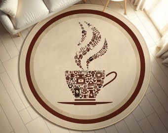 Coffee Pattern Kitchen Rug,Non-Slip Brown Living Room Rug,Coffee Area Rug,Digital Printed Door Mats,Round Rugs For Bedroom,PILLOW CASE GIFT