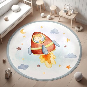 Space Non Slip Activity Rug,Rocket Playmat for Kids Room Rug,Birthday Gift,Nursery Rug,Washable Baby Rug,Boy&#39;s Room Decor,Pillow Case Gift