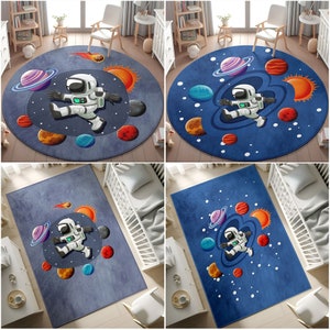 Astronauts Nursery Mat,Space Explorers Kids Rugs,Bestselling Childrens Rug,Playroom Rug,Navy Blue Handmade Kids Rugs,PILLOW CASE GIFT