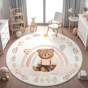 Niedlicher Bärenteppich,Löwenteppich,Babyspielzimmer,waschbarer Kinderteppich,Safari Teppich, rutschfester Aktivitätsteppich,Regenbogenteppich,KISSENBEZUG