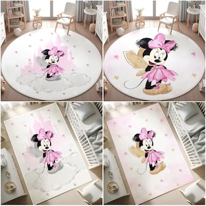 Tappeto Minnie Mouse,Tappeto Minnie che dorme,Tappeto sala giochi per bambina,Tappeto rotondo lavabile per la cameretta,Tappeto antiscivolo per bambini,Tappeto Topolino,FEDERA REGALO