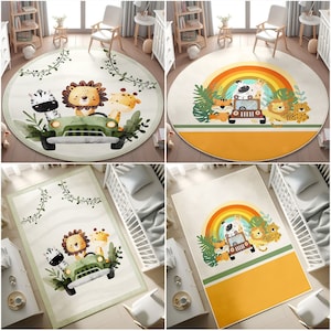 Weicher Safari-Teppich, Safari-Tier Löwe Giraffe Affen Teppich, Kinderteppich, Kinderteppich, Kinderzimmer-Teppich, Kreis-Spielteppich, KISSENBEZUG GESCHENK