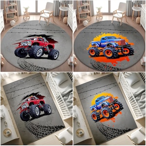 Monster Truck Kids Room Carpet, Monster Cars Ultra Soft Carpet, Kids Room Nursery Carpet, City Road Carpet, Birthday Gift,Pillow Case GIFT