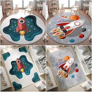 Ultra Soft Rakete Krabbe Spieldecke für Kinderzimmer,Weltraum Kleinkind Runde Teppich Kinderteppich,Baby Space Kindergarten Runde Teppich,Rakete Bereich Teppiche,KISSEN Fall GESCHENK