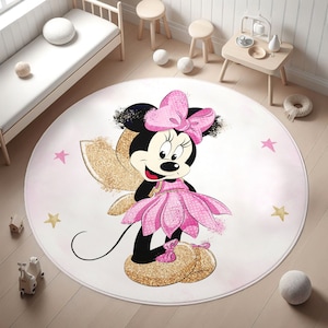 Tappeto a forma di topo, tappeto per dormire, tappeto per la sala giochi delle bambine, tappeto rotondo lavabile per la cameretta dei bambini, tappeto antiscivolo per bambini, tappeto di Topolino, federa regalo