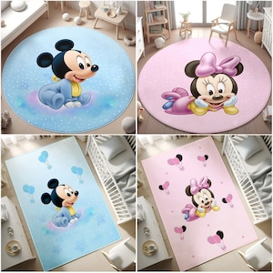 Tappeto rosa Minnie Mouse, tappeto blu Topolino, tappeto per sala giochi per bambine, tappeto rotondo lavabile per la cameretta dei bambini, tappeto antiscivolo per bambini, tappeto personalizzato, regalo federa per cuscino