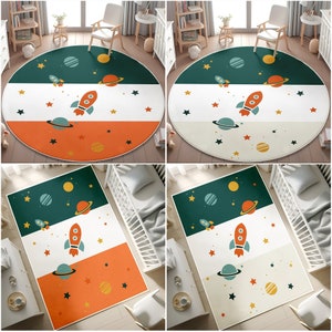 Galaxy rutschfester Aktivitätsteppich,Raketen-Themen-Kinderteppich,Planet-Aktivität,Ultra Soft Space Krabbeldecke für Kinderzimmer,Babyteppich,KISSENBEZUG GESCHENK