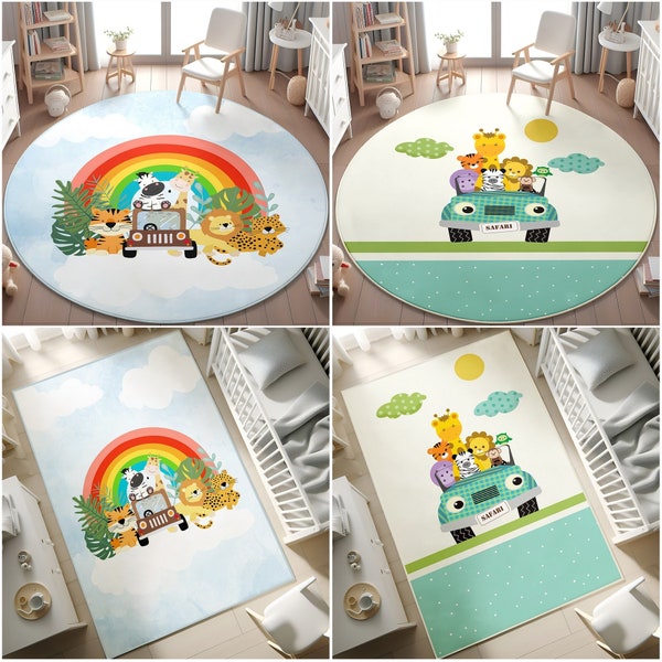 Washable Kids Rug With Animals Car,Anti-Slip Kids Room Carpet,Colorful Door Mat For Children's,Activity Kids Mats,Area Rugs,PILLOW CASE GIFT