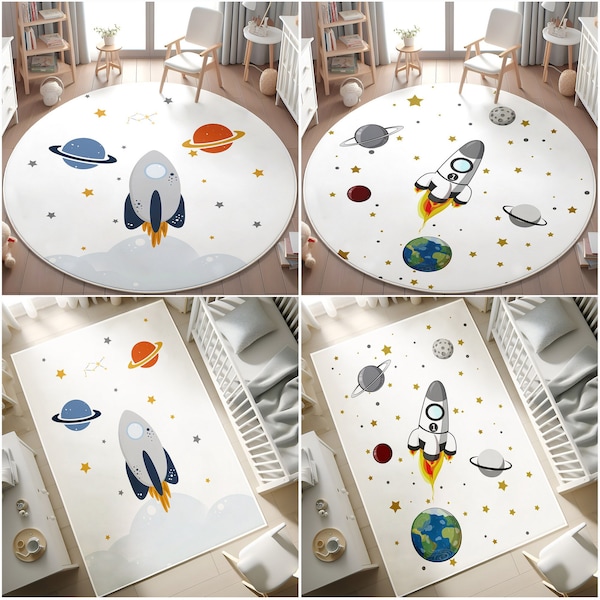 Tapis pour enfants sur le thème des fusées, tapis d'activité Planet, tapis de jeu ultra doux pour chambre d'enfant, tapis d'activité antidérapant Galaxy, tapis pour bébé, taie d'oreiller, cadeau