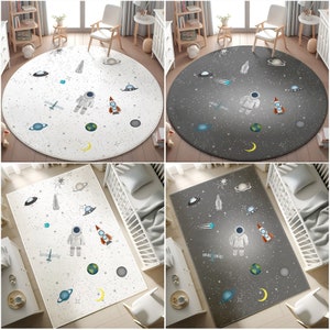 Planet Activity Rug,Ultra Soft Space Playmat for Kids Room,Rocket Kid Rug,Galaxy Non Slip Activity Rug,Boy Astronaut Carpet,PILLOW CASE GIFT