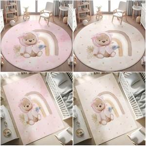 Süßer Bären-Babyzimmerteppich, rutschfestes Kinderzimmerteppich, waschbare Kinder-Fußmatte, Babyzimmerdekoration, Babyshower-Geschenk, Bestseller, KISSENFALL-GESCHENK