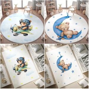 Kleiner Teddybär Babyzimmerteppich, Bär auf dem Mond Teppich, rutschfester Kinderteppich, Kinderteppich, Spielmatte, Kinderteppich, KISSENBEZUG GESCHENK