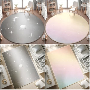 Grauer Mond Ultraweicher Kinderteppich, Rutschfester Kinderteppich, Grauer Teppich Für Kinderzimmer, Rosa Teppich, Kinderteppich, KISSENBEZUG