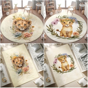 Baby Löwe Spielmatte für Jungenzimmer, Teppich mit Löwen-Thema, Baby Löwe runder Teppich, rutschfester runder Teppich, waschbarer Kinderteppich, Kleinkindteppich, Kissenbezug Geschenk