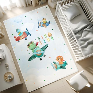 Tappeto lavabile per la cameretta dei bambini a tema dinosauri, tappeto per la sala giochi dei bambini, tappeto antiscivolo per bambini, tappeto fatto a mano per bambini, i migliori tappeti per bambini giurassici REGALO FEDERA PER CUSCINO