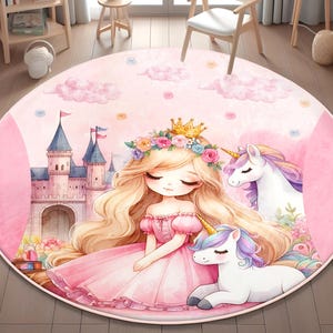 Schloss Kinderzimmer Teppich, Einhorn Kinderteppich, personalisierte Babypartygeschenk, Baby Girl Room Decor, Kinderspielzimmer Matte, KISSENBEZUG GESCHENK