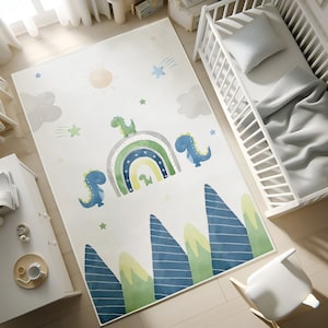 Regenbogen Dinosaurier Themen Teppich für Jungen, Alter der Dinosaurier, Baby Geschenk, Kinderteppich, Rutschfester Aktivitätsteppich, Kleinkindteppich, KISSEN BEZUG GESCHENK