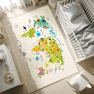 Kinder Teppich, Karte mit Tieren, Anti Rutsch Kinder Teppich, niedliches Tier Teppich, Babyzimmer Dekor, waschbarer Kinderteppich, Kissenbezug, Geschenk