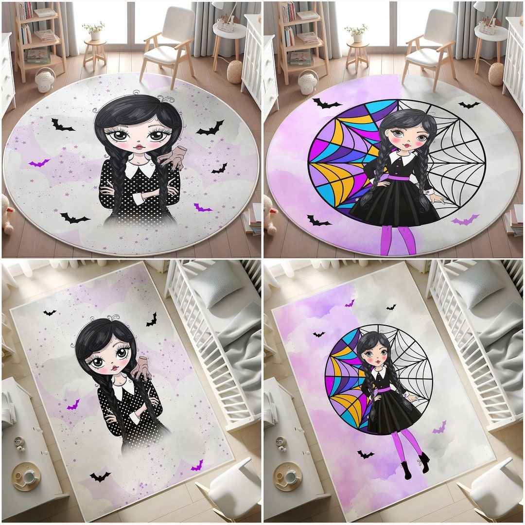 Wednesday Rug Addams Family Cartoon Rug,round Bat Rug,addams Family İnspire Rug ...