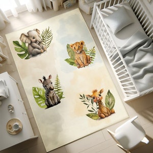 Tapis Safari pour enfants, tapis lavable pour enfants, tapis safari, lion, girafe, éléphant, tapis pour tout-petits, carpette, tapis antidérapant, rectangle, taie d'oreiller image 6