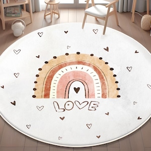 Rainbow Kids Rug, Round Kid&#39;s Room Rug, Playmat For Kids, Colorful Baby Room Carpet, Anti-Slip Washable Nursery Mat, PILLOW CASE GIFT