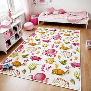 Ocean Animals Rug, Nursery Rug, Kids Area Rug, Washable Non Slip Soft Rug, Play Rug, Whale Playroom Rug, Baby Rug, PILLOW CASE GIFT