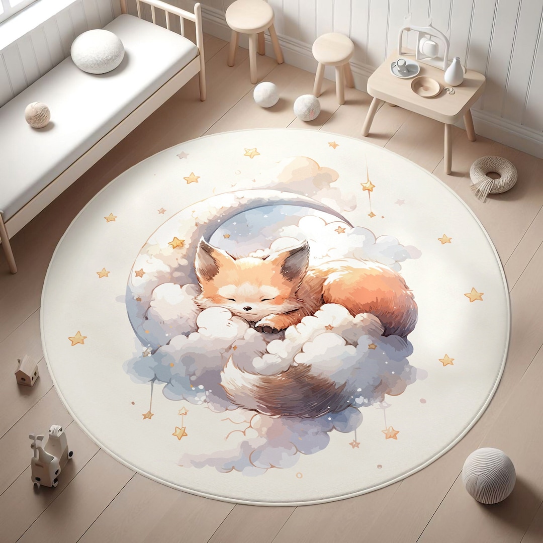 Baby Sleep Rug Cute Sleeping Fox Washable Baby Room Rug,non-slip Nursery Carpet ...