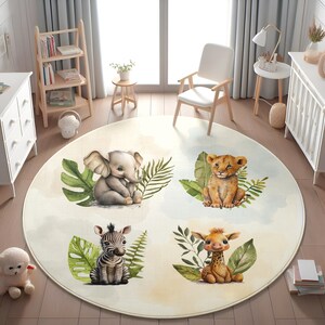 Tapis Safari pour enfants, tapis lavable pour enfants, tapis safari, lion, girafe, éléphant, tapis pour tout-petits, carpette, tapis antidérapant, rectangle, taie d'oreiller image 5