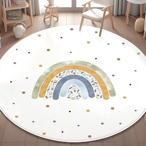 Floral Rainbow Kids Rug, Nursery Rug, Playmat For Kids,Colorful Baby Room Carpet,Anti-Slip Washable Nursery Mat,Rainbow Rug,PILLOW CASE GIFT