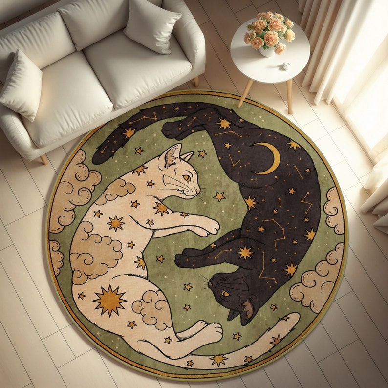 Ying Yang Cat Pattern Machine Washable Rug, Cat Non-slip Living Room ...