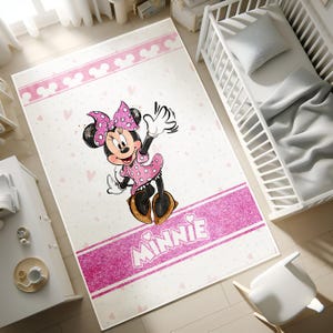 Tappeto Minnie Mouse, tappeto Minnie rosa, tappeto per sala giochi per bambine, tappeto rotondo lavabile per la cameretta dei bambini, tappeto antiscivolo per bambini, tappeti Minnie Mouse, regalo federa per cuscino