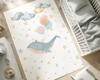 Whale Kids Rug, Marine Round Rug,Baby Gift,Washable Kid&#39;s Rugs,Digital Print Carpet,Playmat for Kids Room Rug,PILLOW CASE GIFT