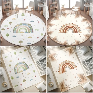 Boho Teppich, Teppichunterleger Regenbogen Kinderteppich, Waschbar, Weich, Rutschfest, Mädchenteppich, Kinderzimmerteppich, Baby Geschenk, KISSENBEZUG GESCHENK